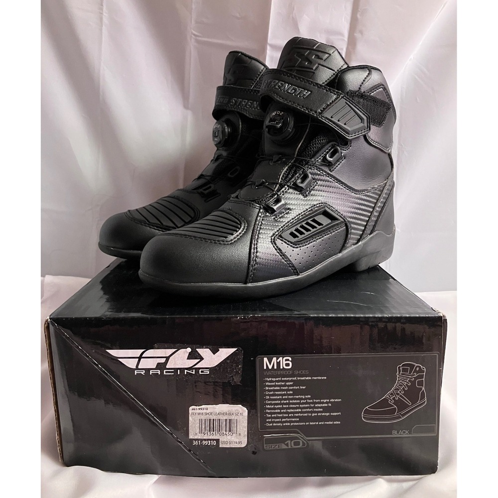 Fly Racing Speed and Strength M16 Waterproof Moto Shoes Black Mens Size 10